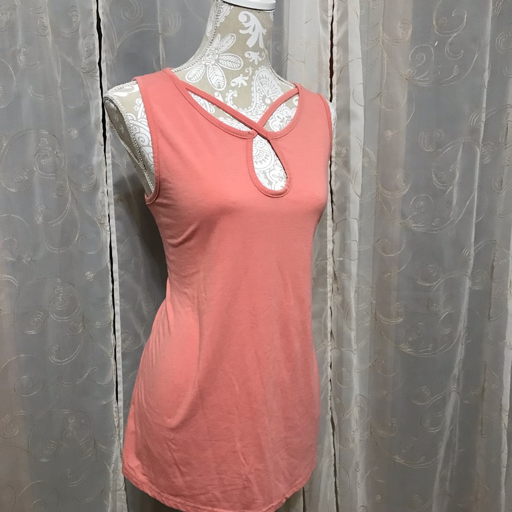 Peach Tickled Teal Strappy Tank Top size Large L